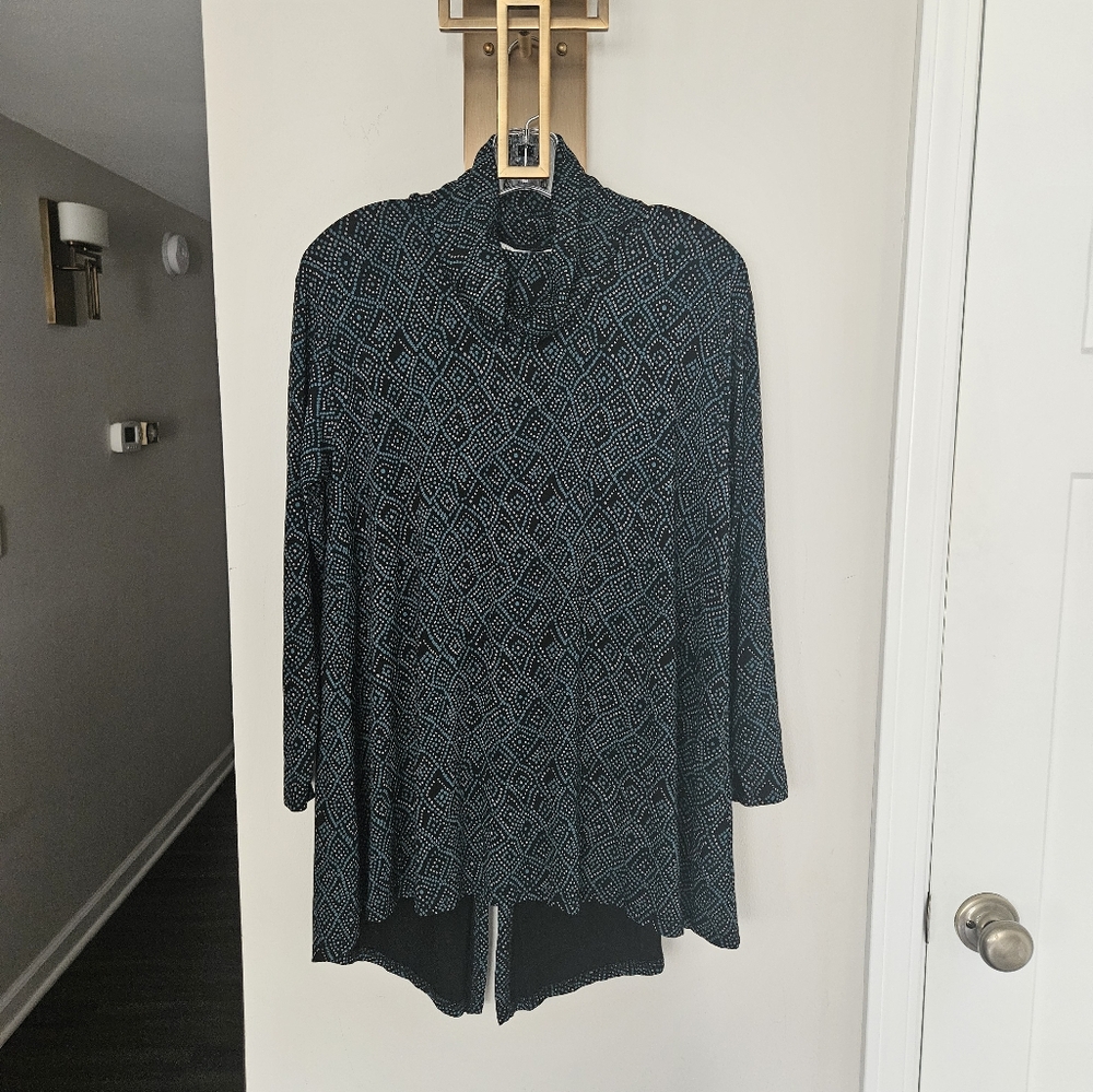 Masai Copenhagen Black Teal Turtleneck Tunic Top Size Small
